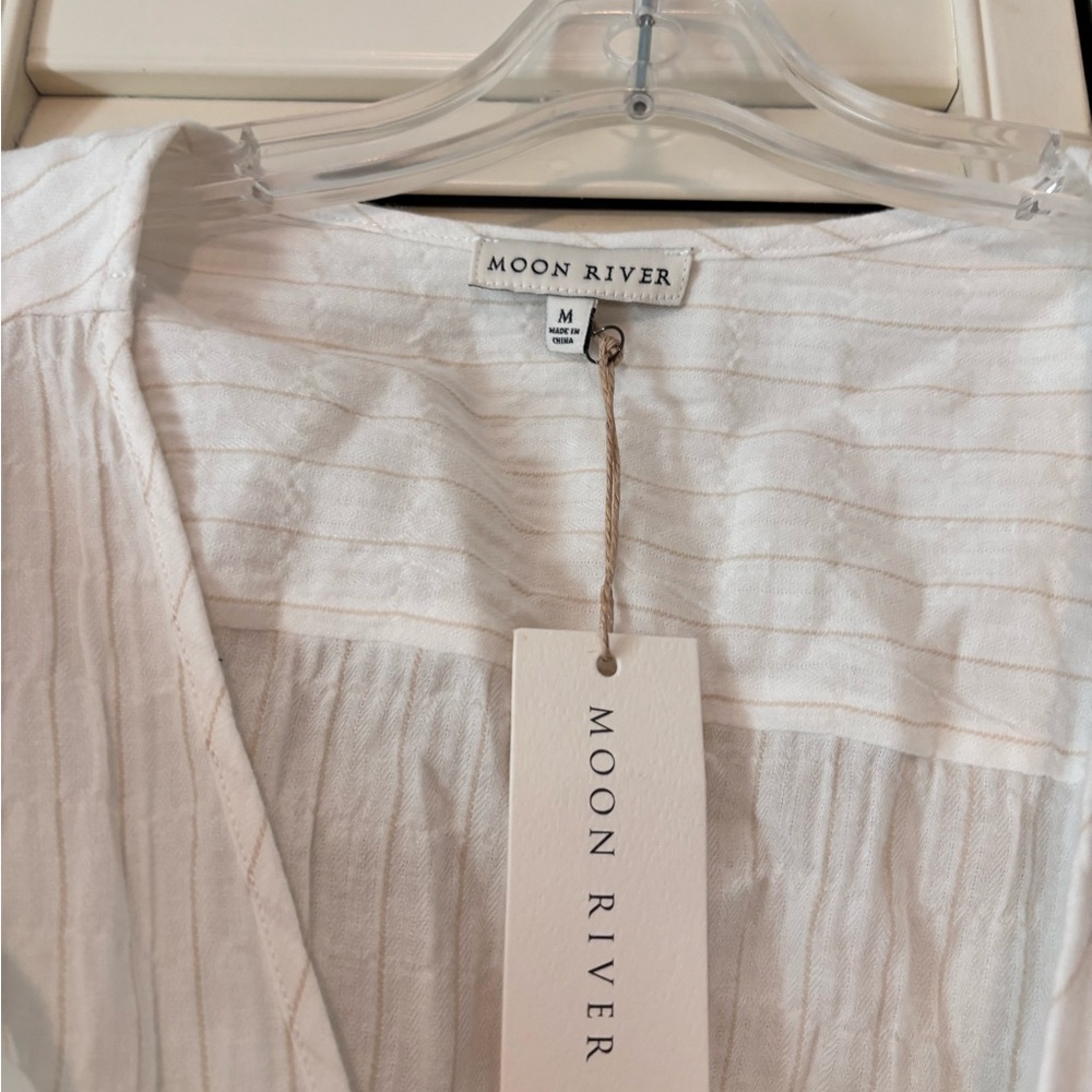 Moon River White Tie-Front Blouse | Sz M | NWT - Picture 2 of 7